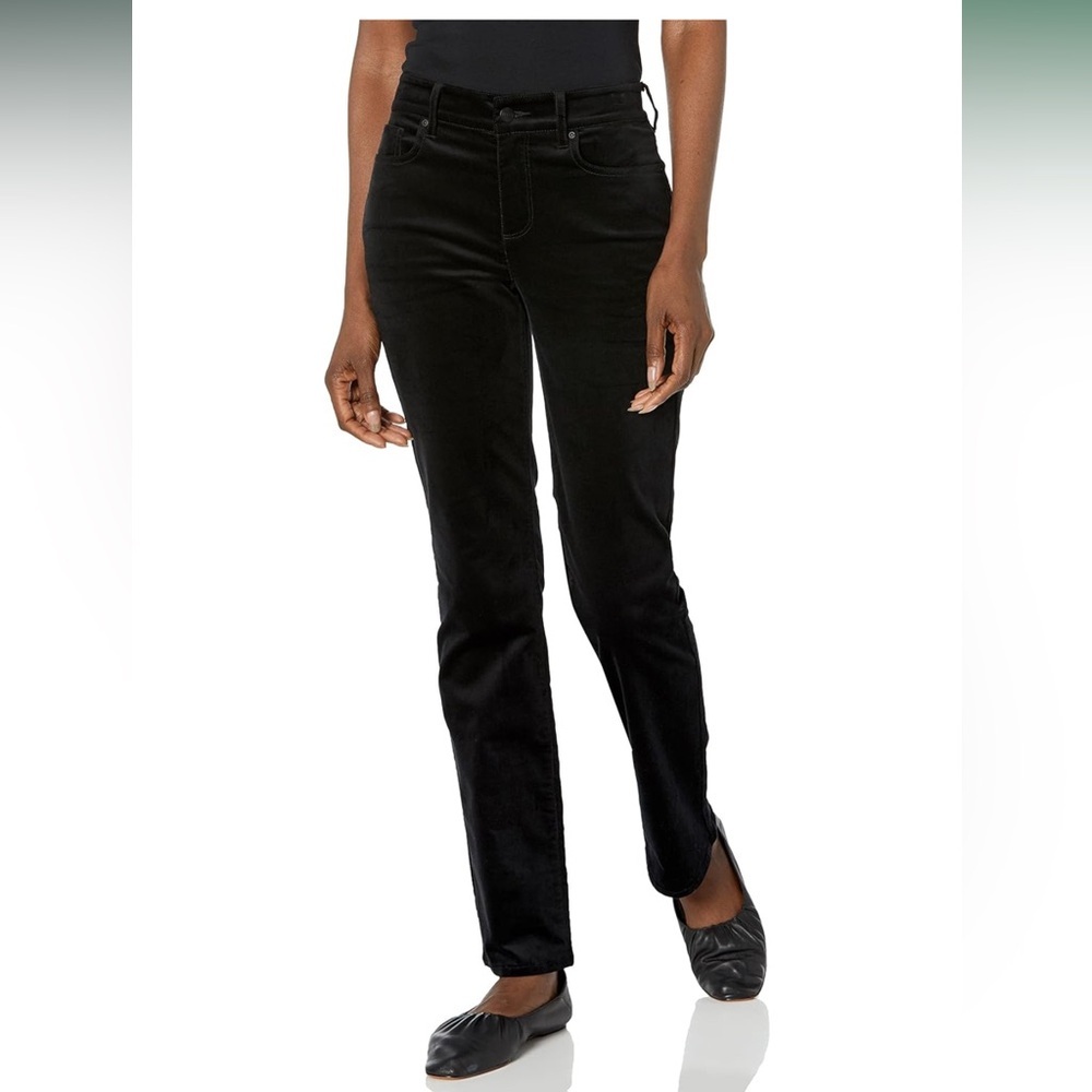 NYDJ Marilyn Straight velvet black jeans pants zip up size 8P petite and 10 P